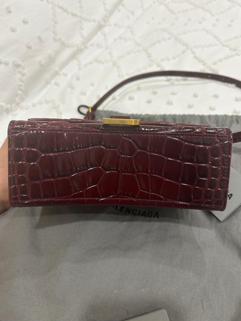 Balenciaga Mini Top Handle Bag in Burgundy Croc-Embossed Leather - Picture 6 of 9